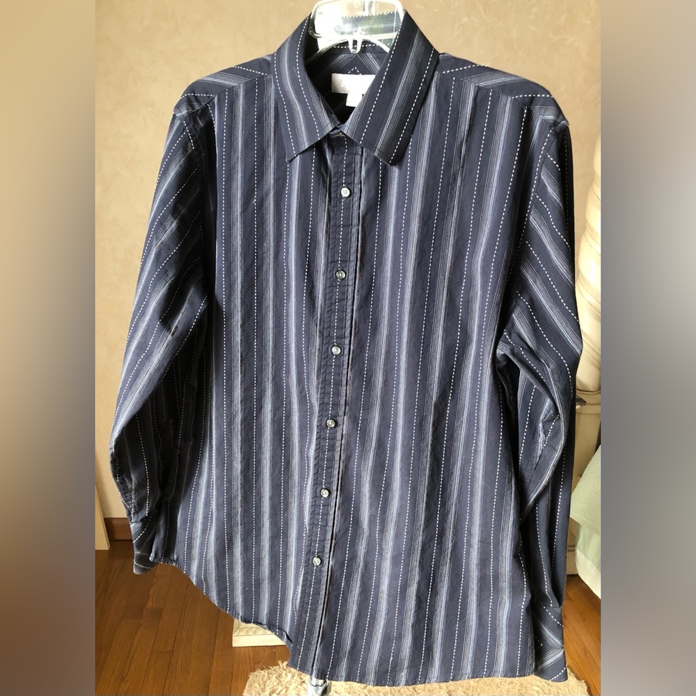 Men's Striped Navy Blue Shirt